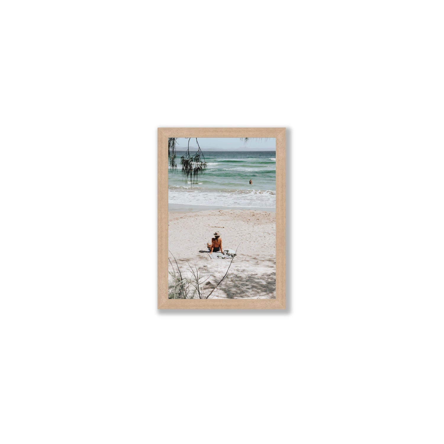 Take It Easy Byron Bay beach coastal decor wall art Small full-bleed fine art print in natural oak frame