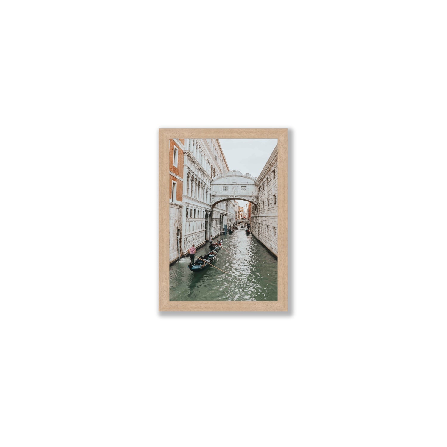 Bridge of Sighs Venice Gondola Italian wall art Small full-bleed fine art print in natural oak frame