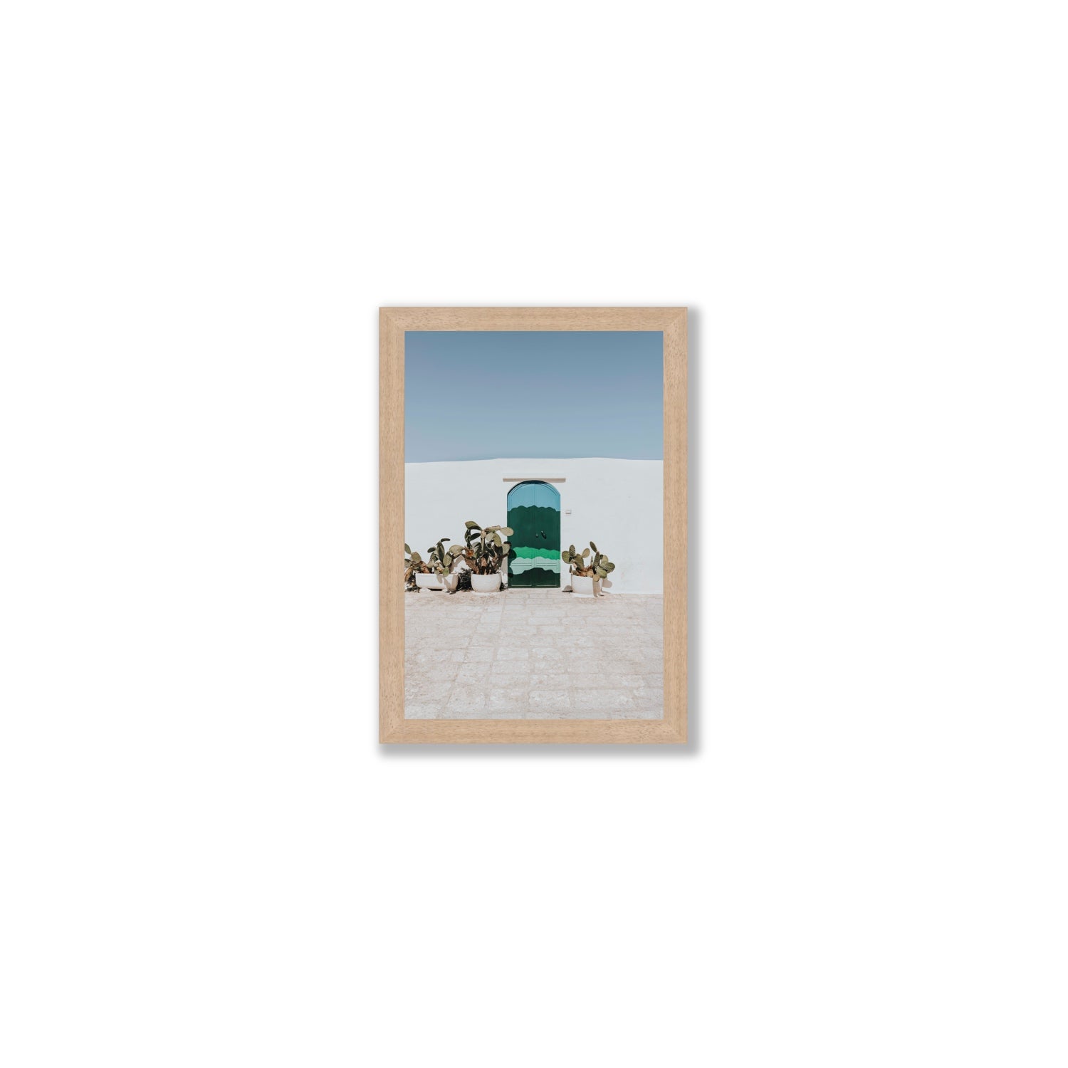 Imaginary Exit Puglia Mediterranean wall art Small full-bleed fine art print in natural oak frame