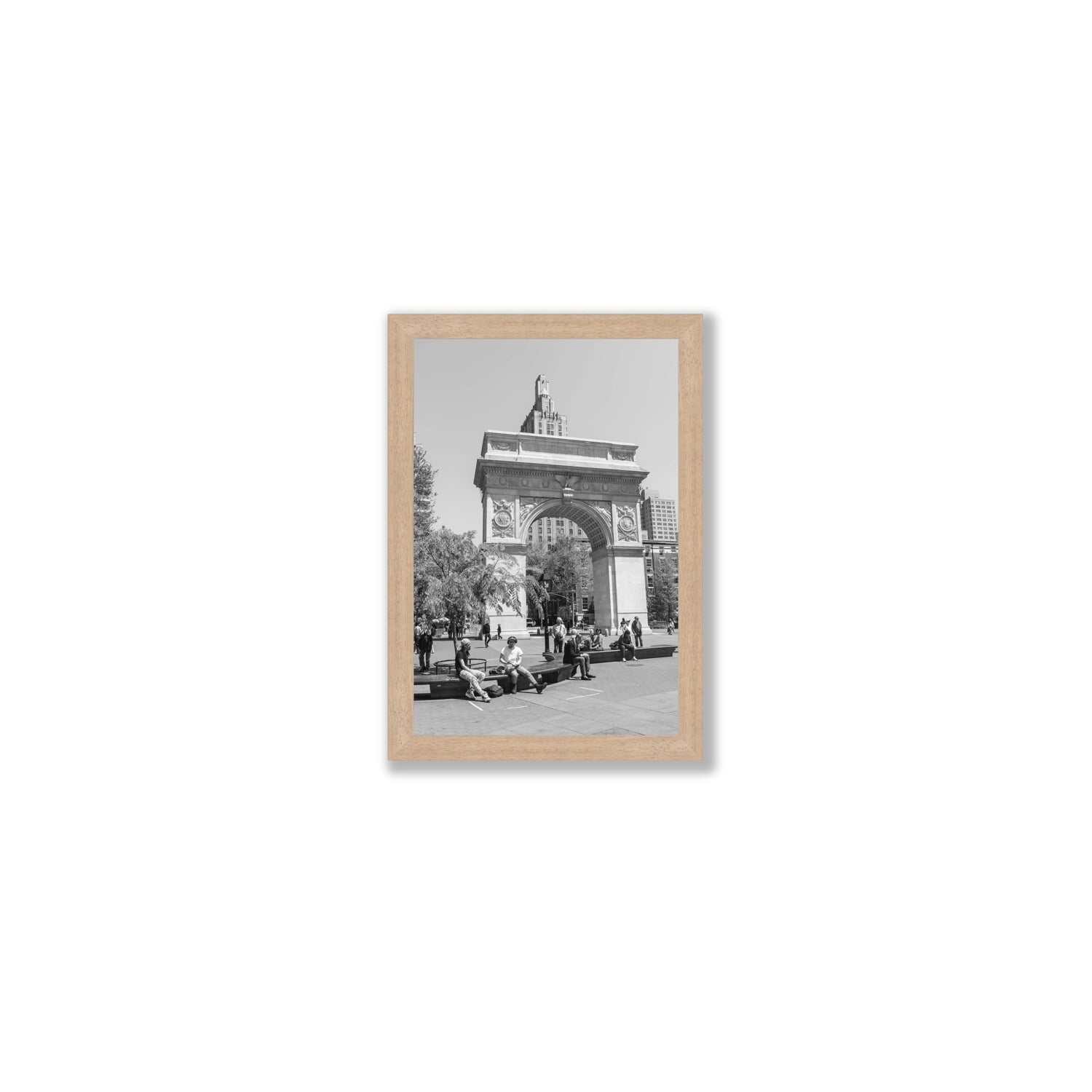 City Picnic New York NYC Black & White wall art Small full-bleed fine art print in natural oak frame