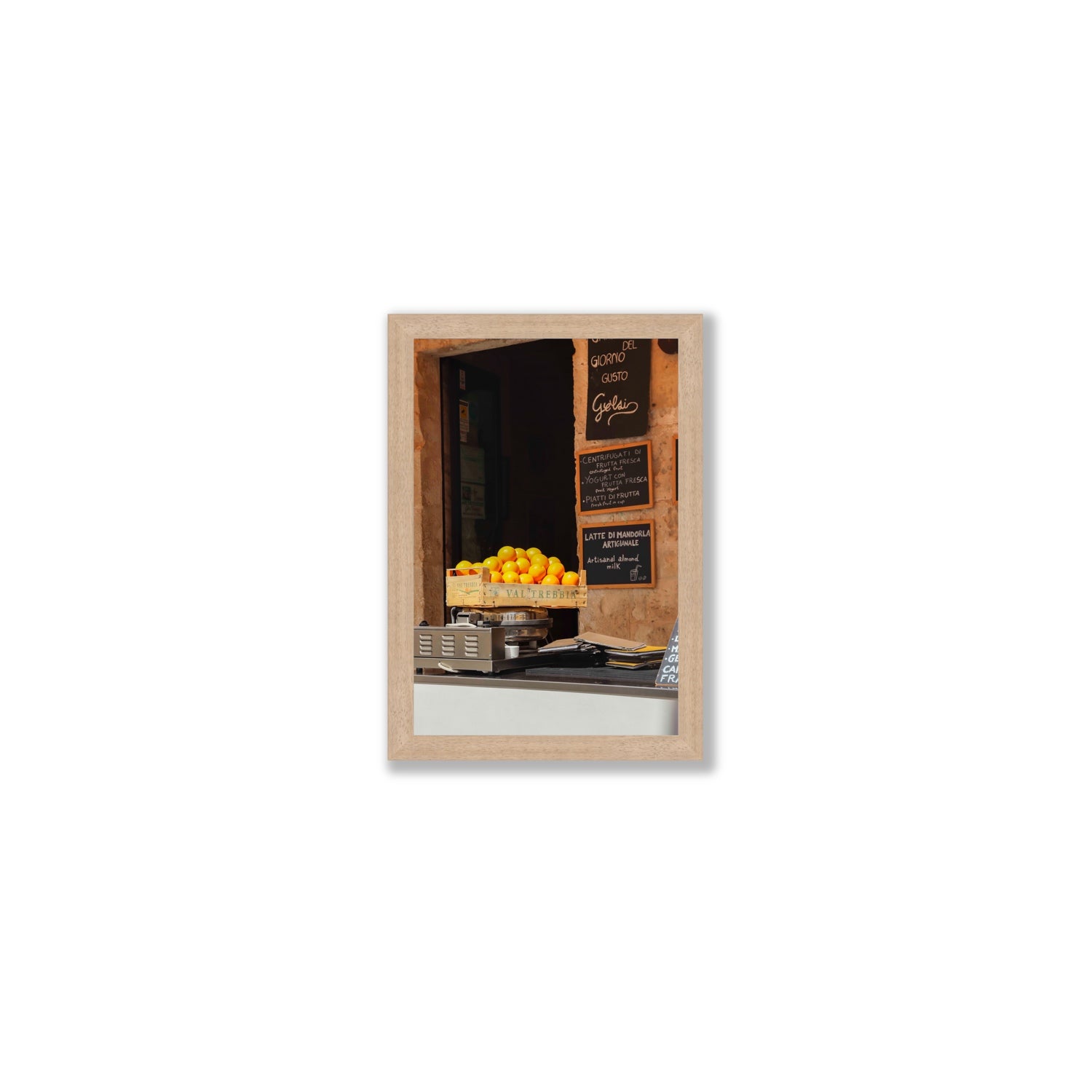 Luminous Citrus Puglia Ostuni Italian wall art Small full-bleed fine art print in natural oak frame