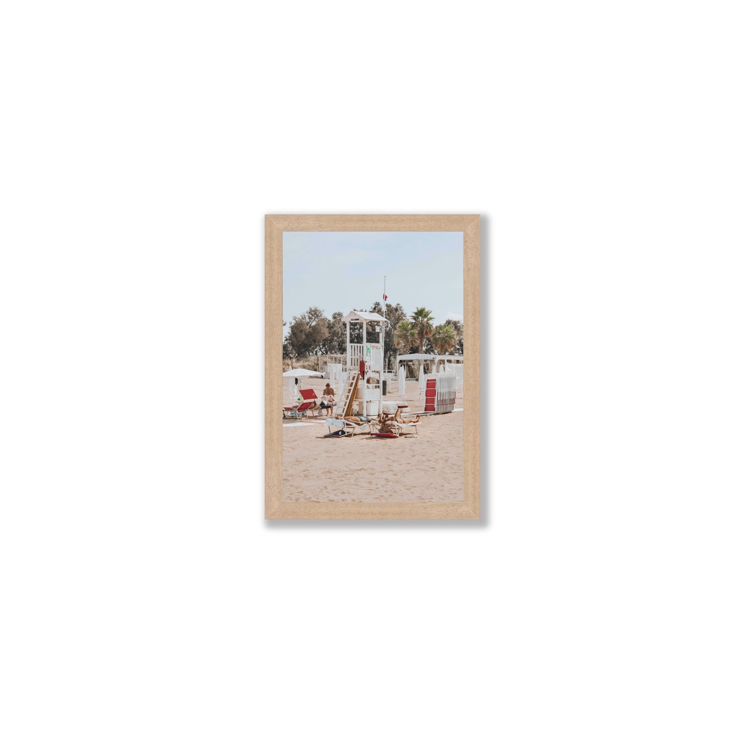 Red Lounge Reverie Puglia beach coastal wall art Small full-bleed fine art print in natural oak frame