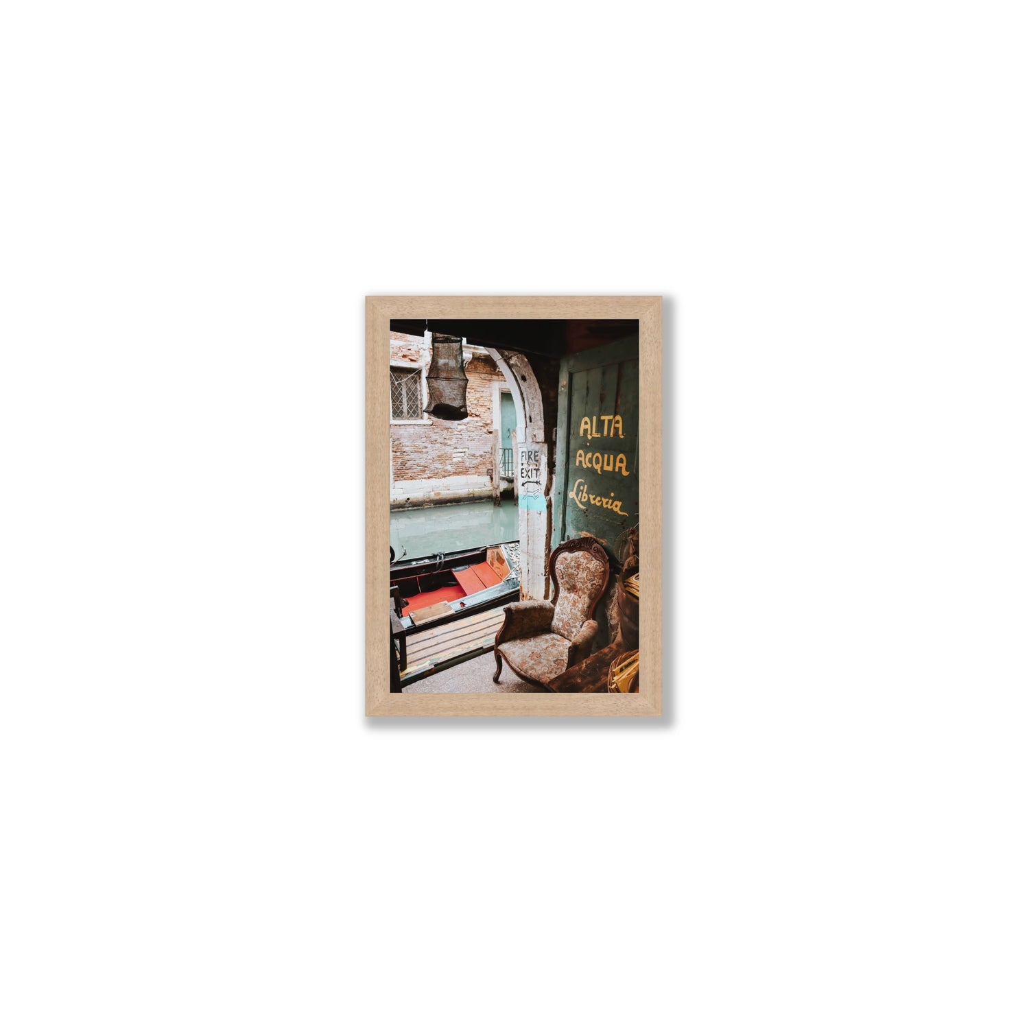 Alta Acqua Venice Bookstore wall art Small full-bleed fine art print in natural oak frame