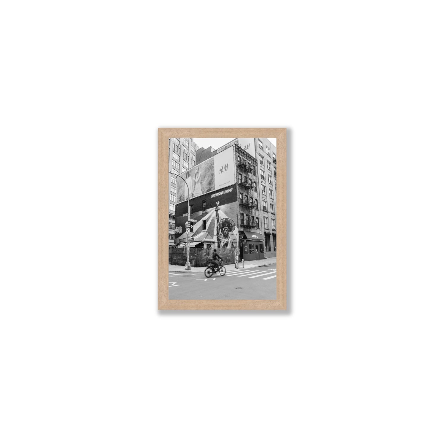 Shadows Of Liberty New York NYC Black & White wall art Small full-bleed fine art print in natural oak frame