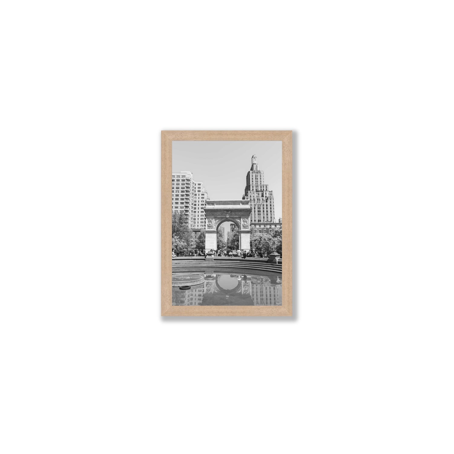 Washington Skyline New York NYC Black & White wall art Small full-bleed fine art print in natural oak frame