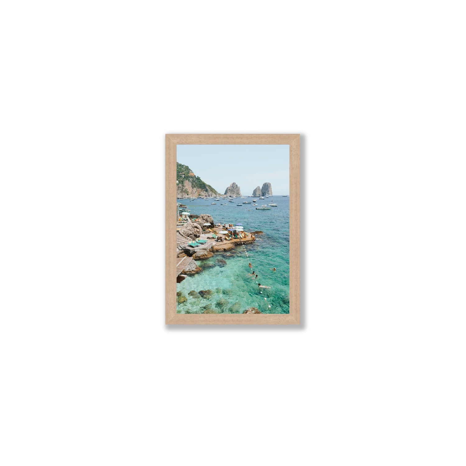 Summertime Blues Capri Mediterranean wall art Small full-bleed fine art print in natural oak frame