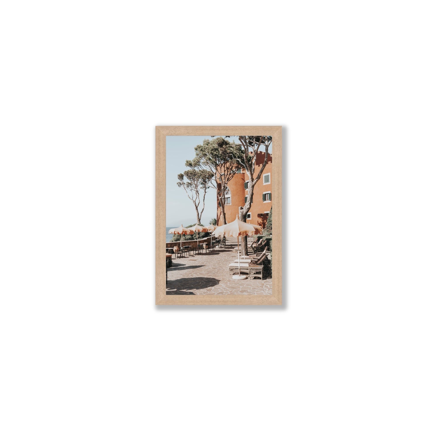 Mezzatorre Ischia Italian Mediterranean decor wall art Small full-bleed fine art print in natural oak frame