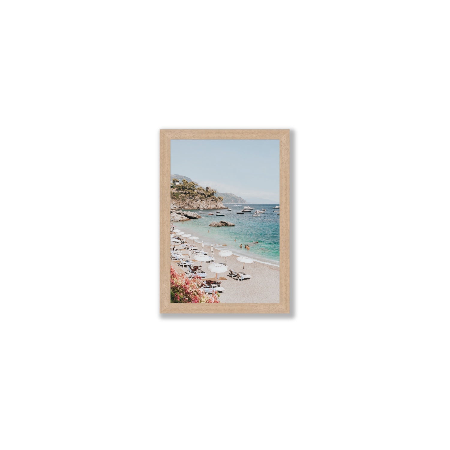 Seaview Refuge Amalfi coastal wall art small full-bleed fine art print in natural oak frame