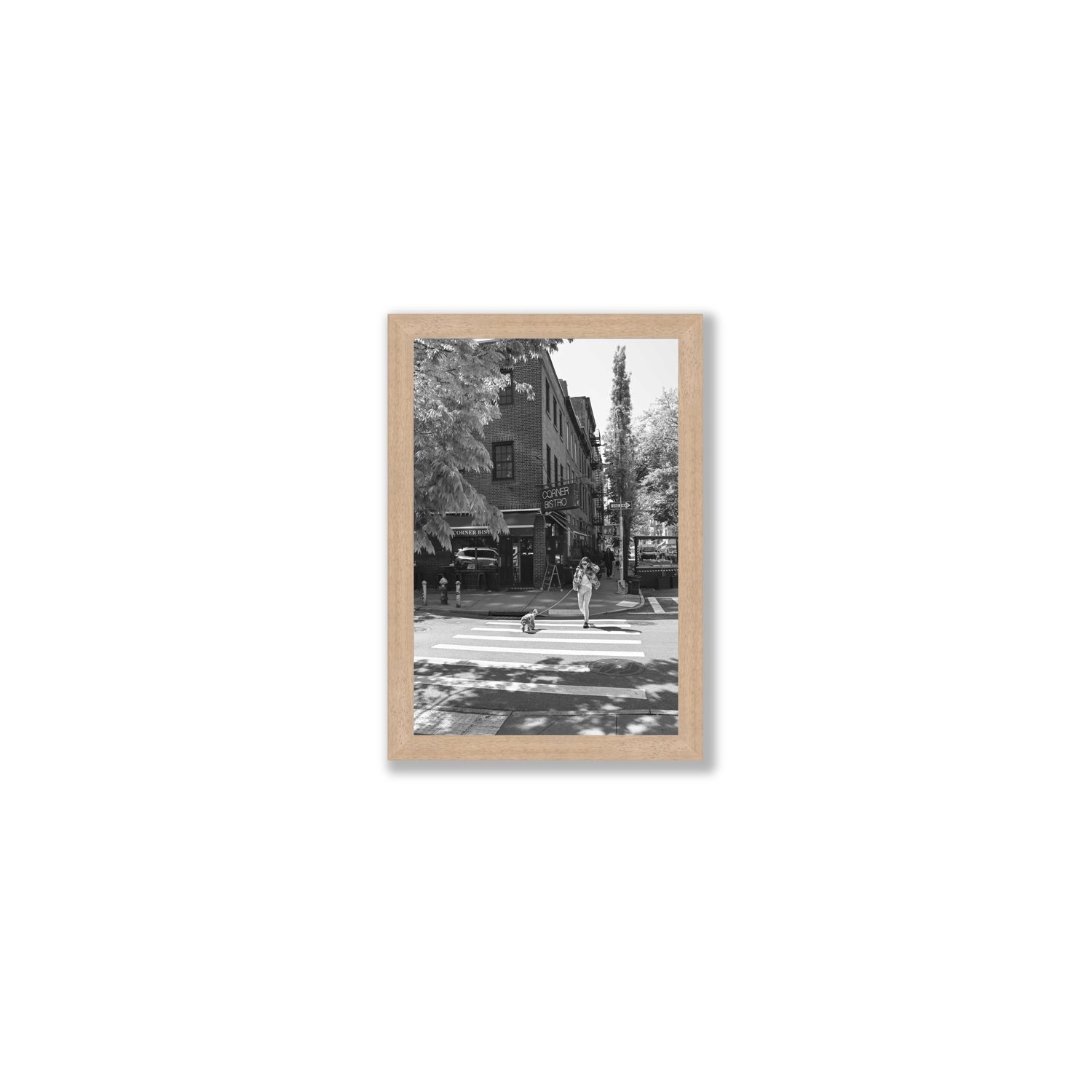 Sunlit Stroll New York NYC Black & White wall art Small full-bleed fine art print in natural oak frame