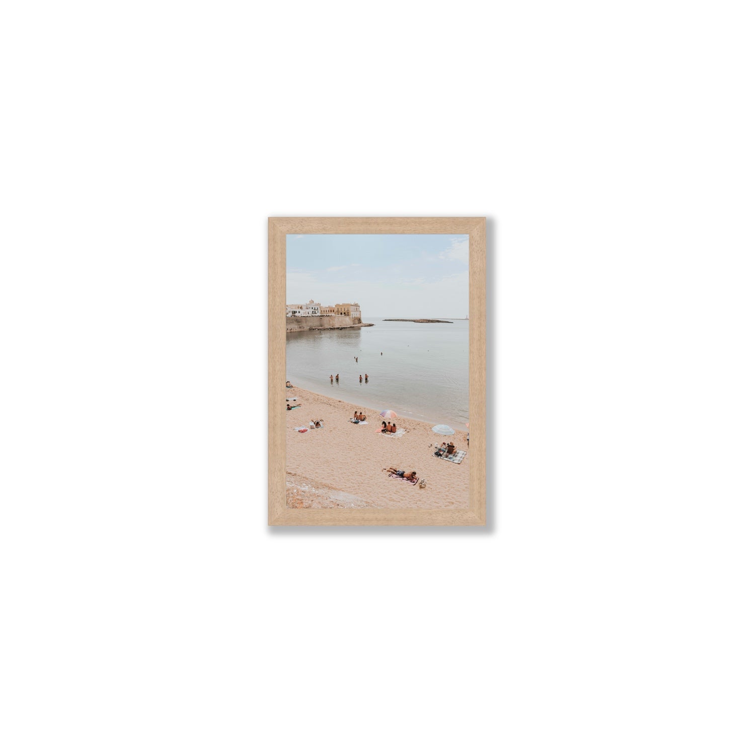 Spiaggia della Purita Puglia coastal art print Small full-bleed fine art print in natural oak frame