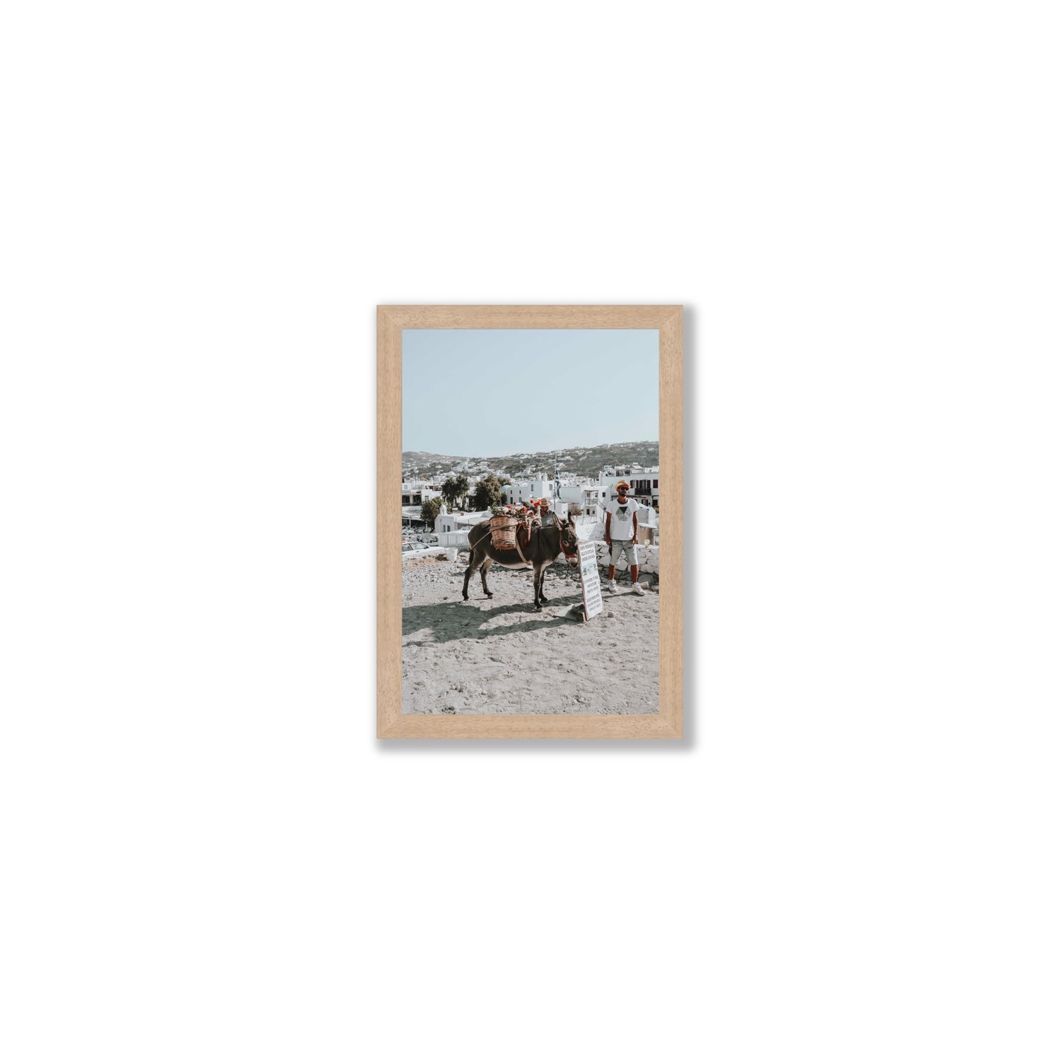 Let The Journey Begin Mykonos Greek island wall art Small full-bleed fine art print in natural oak frame