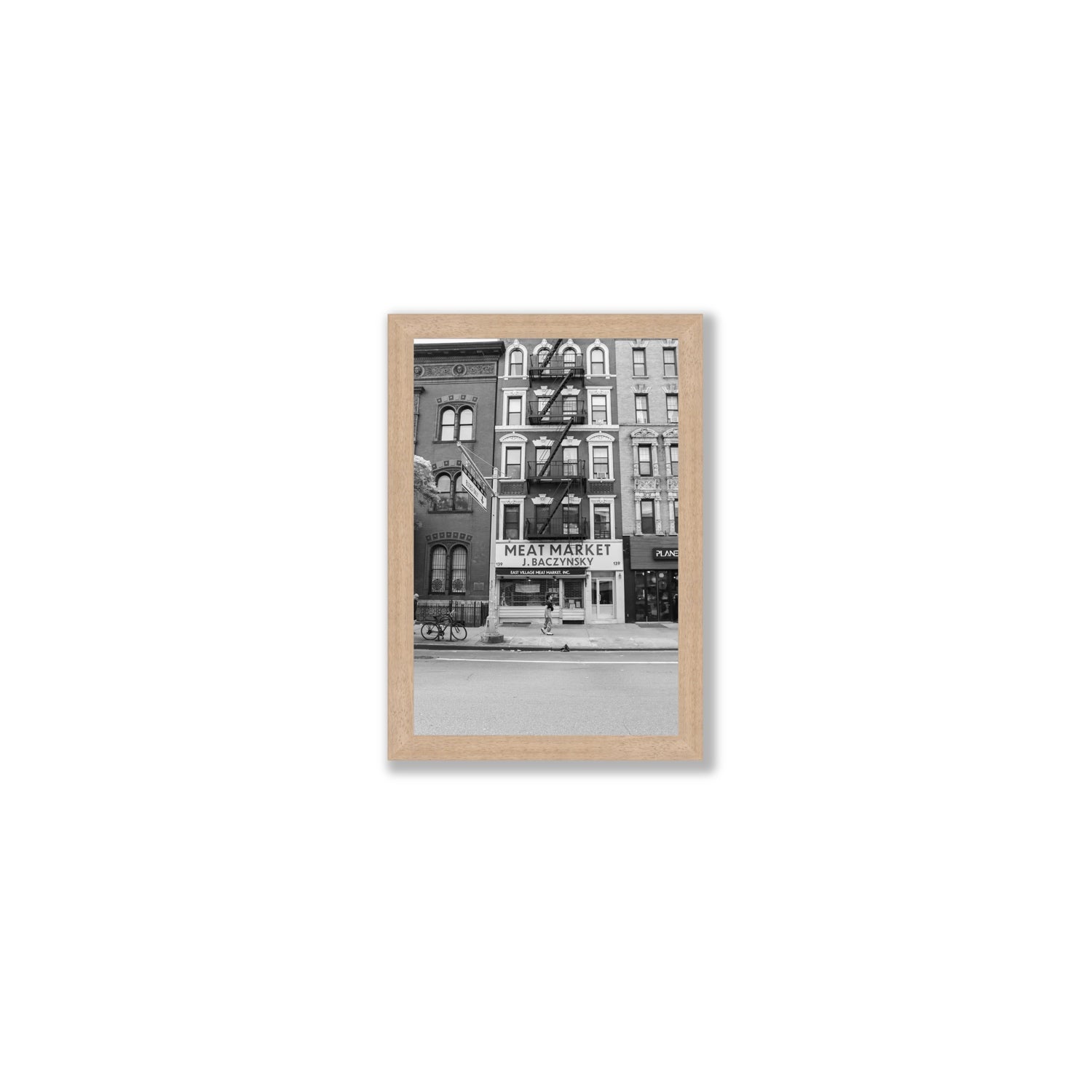 Vertical Village New York NYC Black & White wall art Small full-bleed fine art print in natural oak frame