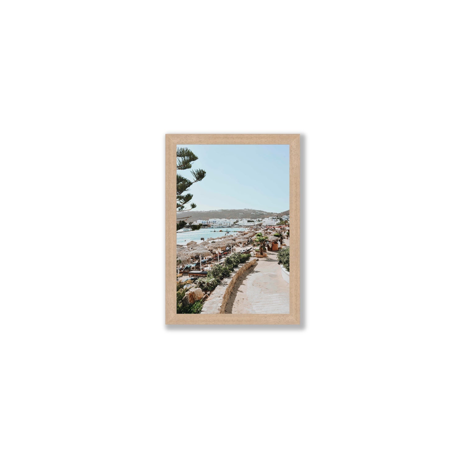 All Roads Lead To The Beach Mykonos Greek island wall art Small full-bleed fine art print in natural oak frame