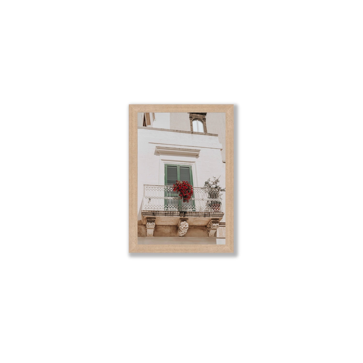 Balcone Estivo Puglia Italian wall art Small full-bleed fine art print in natural oak frame