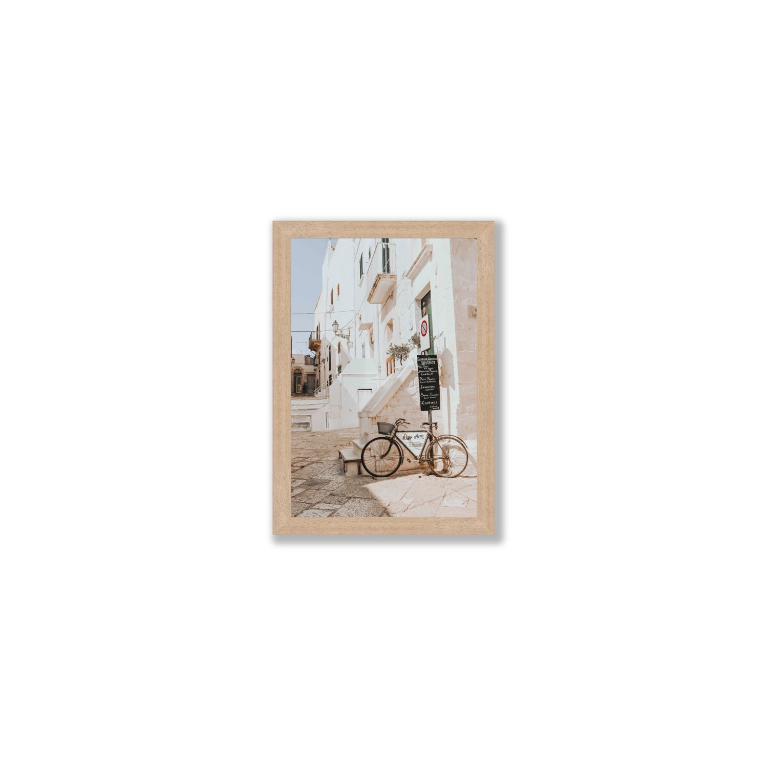 La Bicicletta Puglia Ostuni wall art Small full-bleed fine art print in natural oak frame