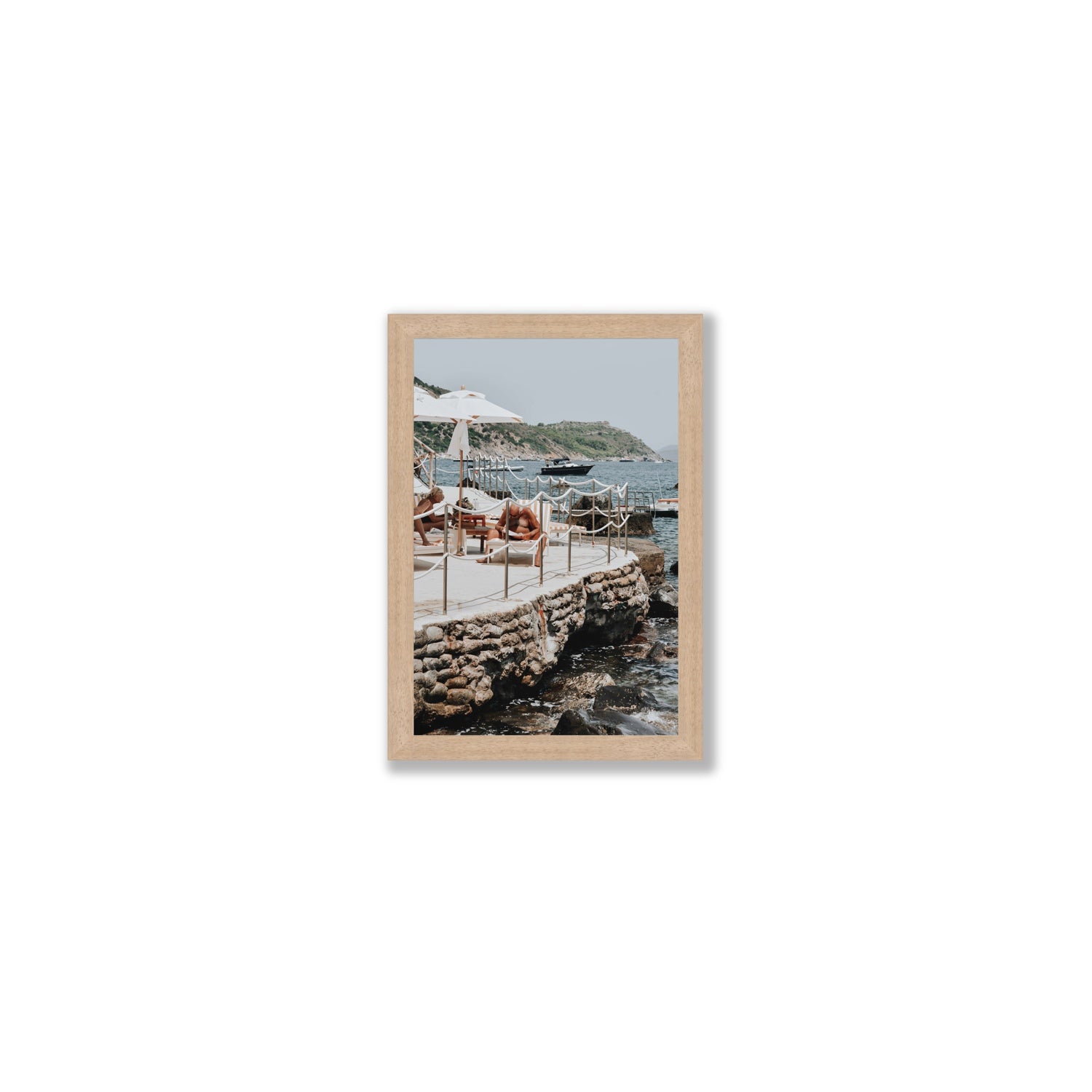 Nonno e Nonna Tuscany coastal Italian wall art Small full-bleed fine art print in natural oak frame