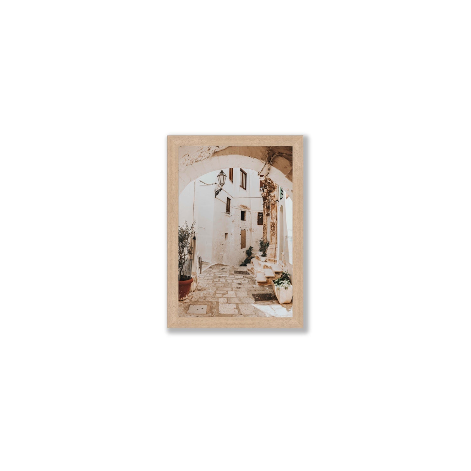 Pathway Wander Puglia Ostuni wall art Small full-bleed fine art print in natural oak frame