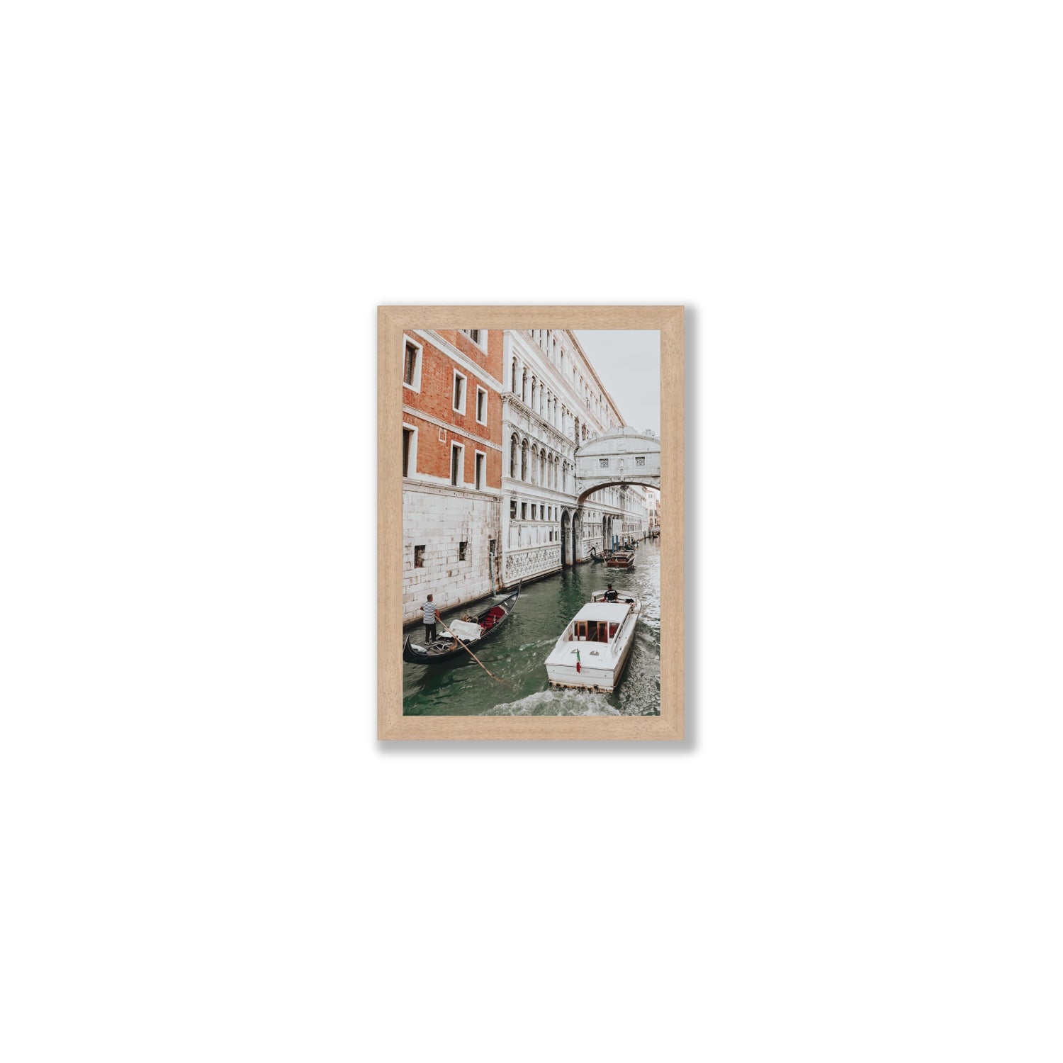 Under the Bridge Venice Gondola Italian wall art Small full-bleed fine art print in natural oak frame
