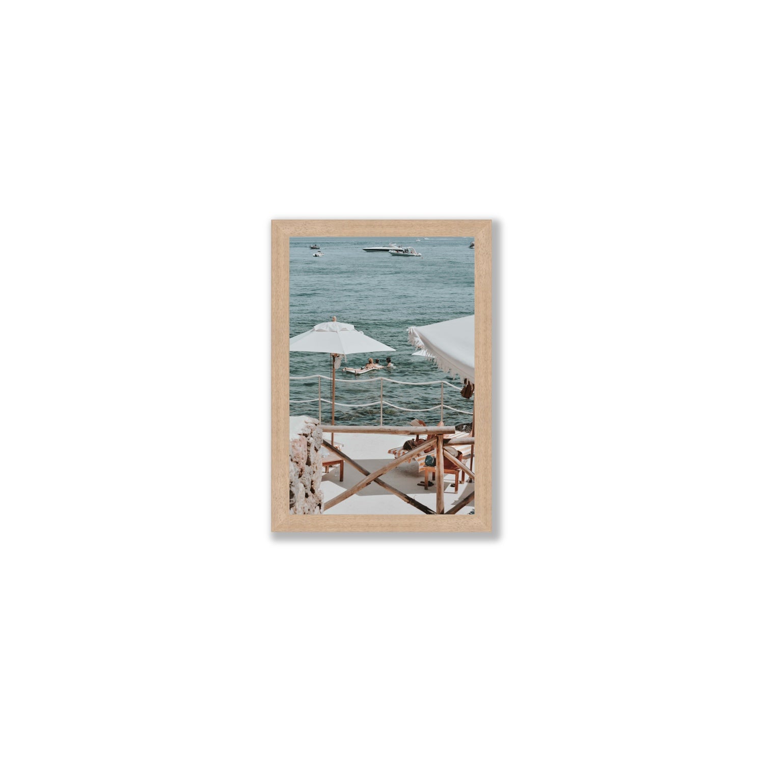 Hideaway Tuscany coastal Mediterranean wall art Small full-bleed fine art print in natural oak frame