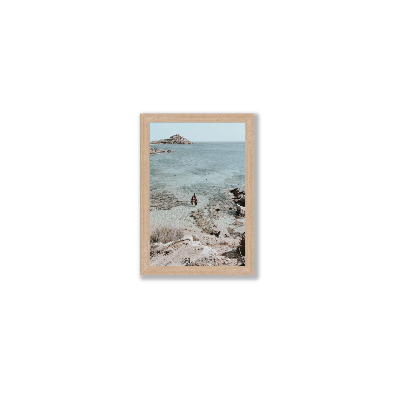 Island Life Mykonos coastal Greek island wall art Small full-bleed fine art print in natural oak frame