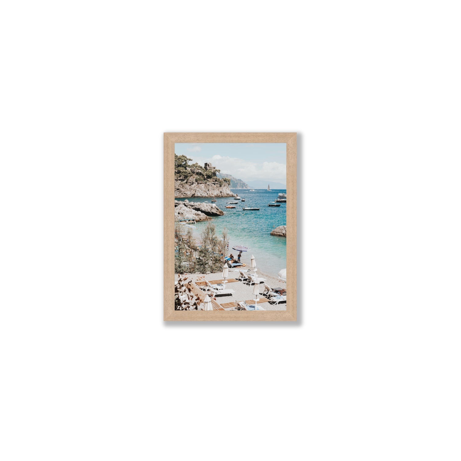 Sizzling Summer Days Amalfi coastal wall art Small full-bleed fine art print in natural oak frame