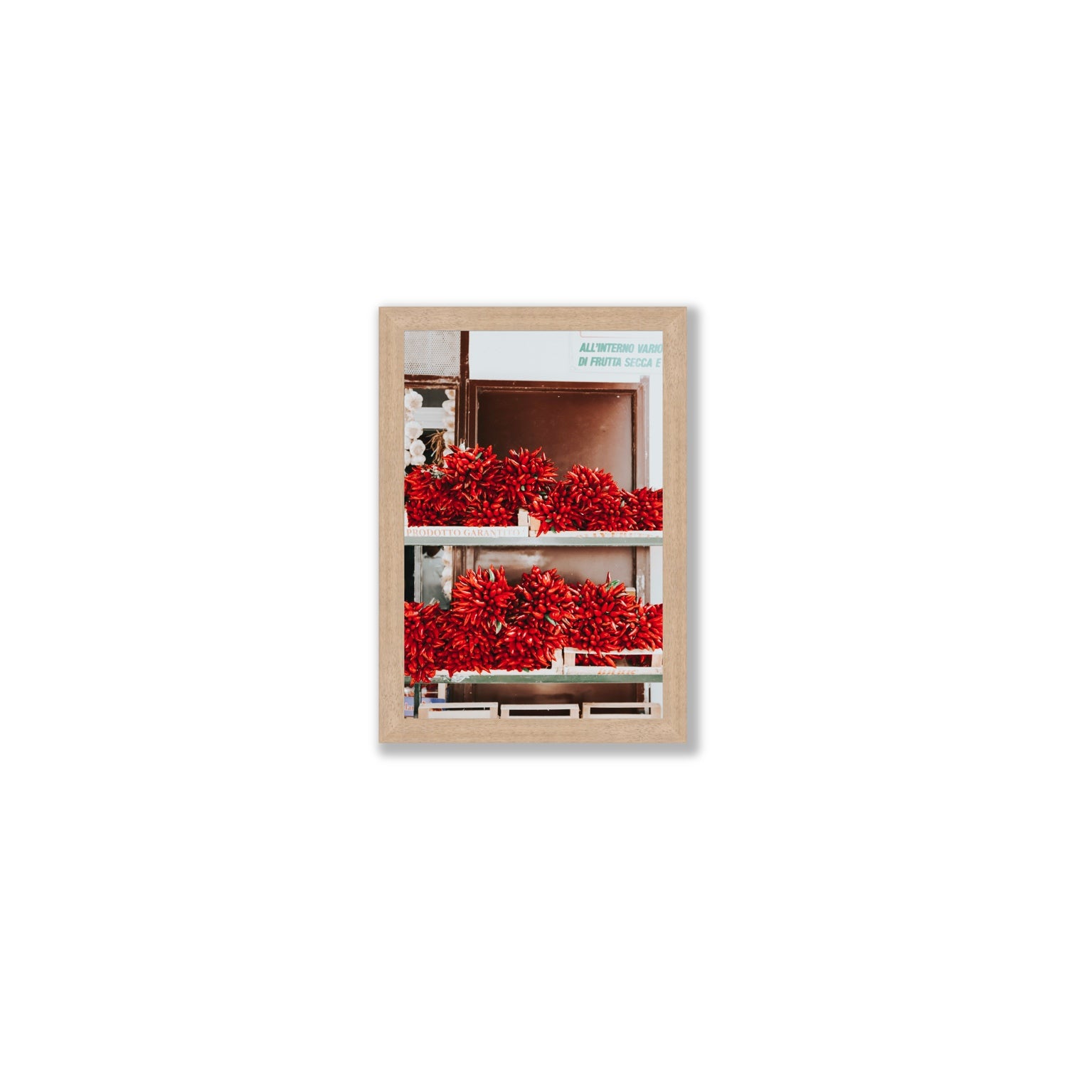 Hot Harvest Puglia Italian wall art Small full-bleed fine art print in natural oak frame