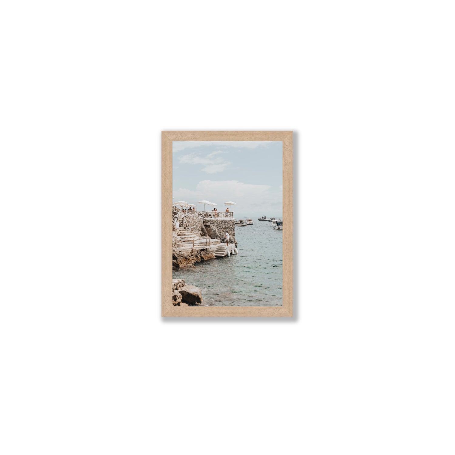 Pier Patrol fine art print, Nerano, Italy, Small, Natural Oak Frame · Full Bleed, Fine Art Print