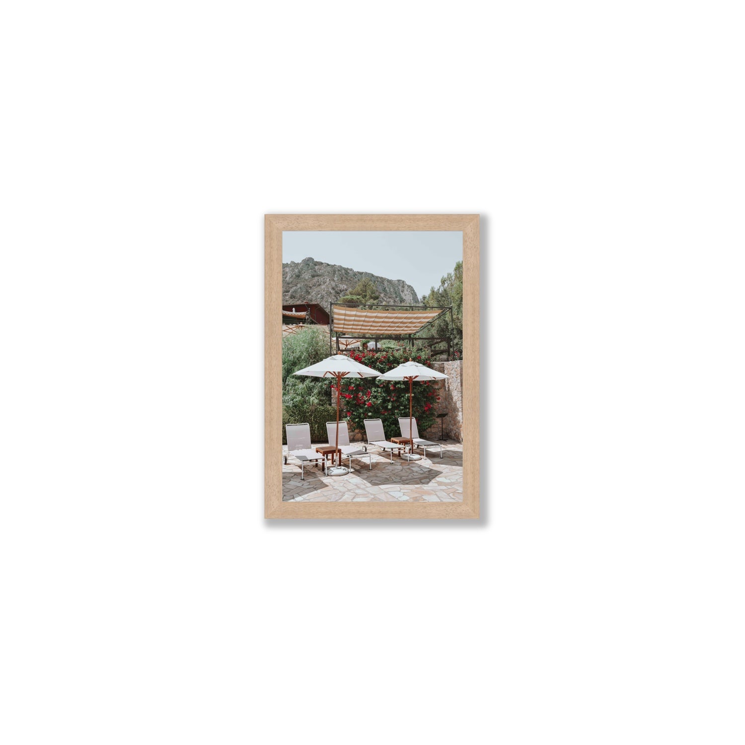 Shades of Leisure Tuscany coastal Italian wall art Small full-bleed fine art print in natural oak frame