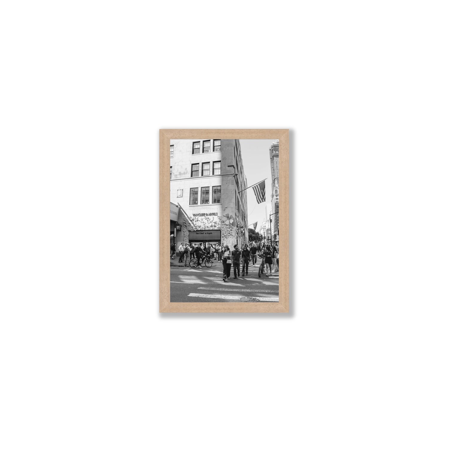 Sidewalk Shuffle New York NYC Black & White wall art Small full-bleed fine art print in natural oak frame