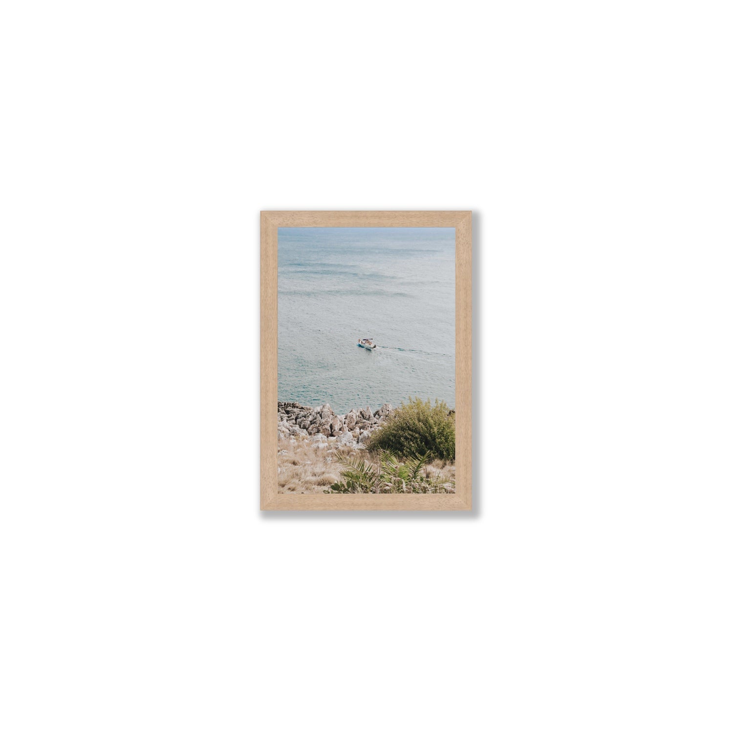 Puglian Departure Puglia coastal Italian wall art Small full-bleed fine art print in natural oak frame
