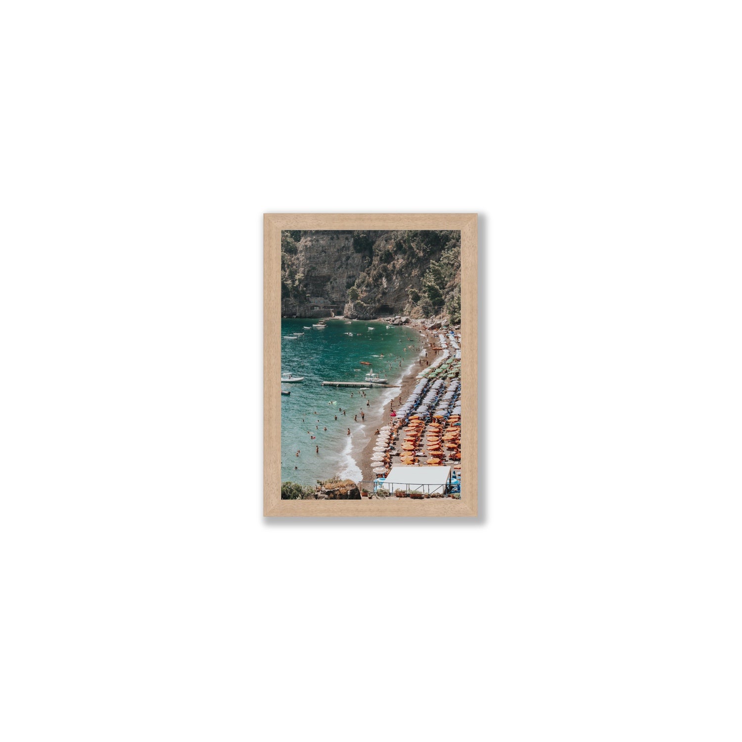 Parasol Panorama fine art print, Positano, Italy, Small, Natural Oak Frame · Full Bleed, Fine Art Print