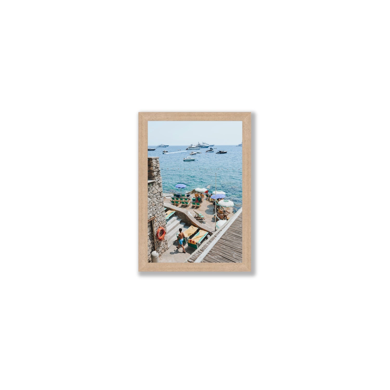 Canzone di Capri Capri Italian beach wall art Small full-bleed fine art print in natural oak frame
