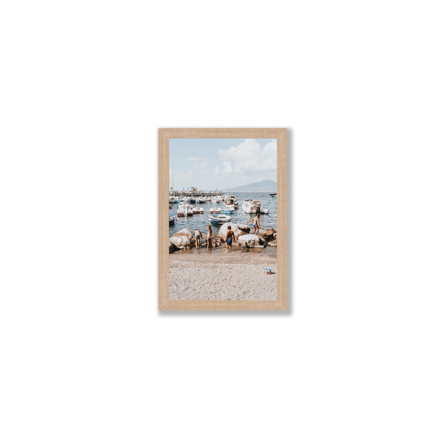 Searching For Treasures Sorrento coastal wall art Small full-bleed fine art print in natural oak frame