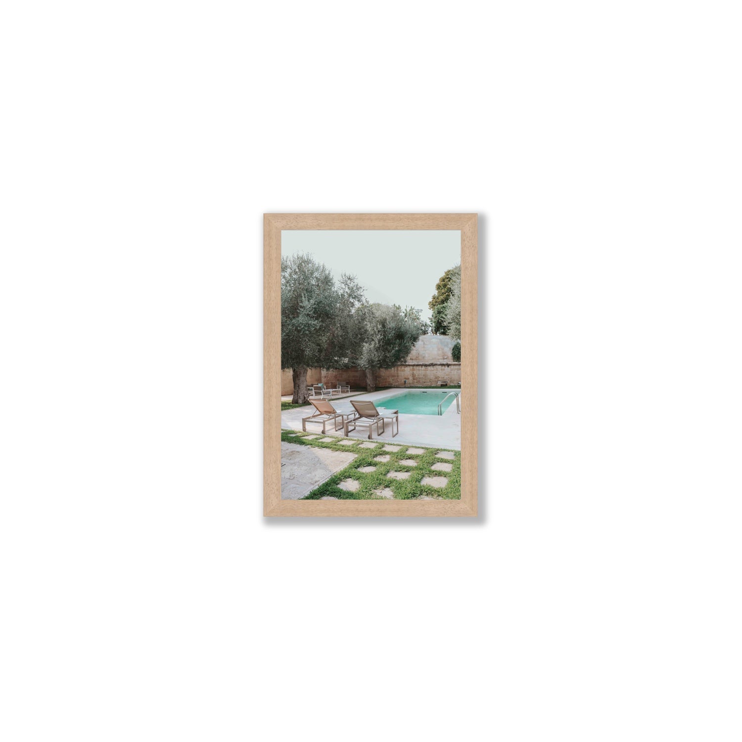 Olive Oasis Puglia Mediterranean wall art Small full-bleed fine art print in natural oak frame