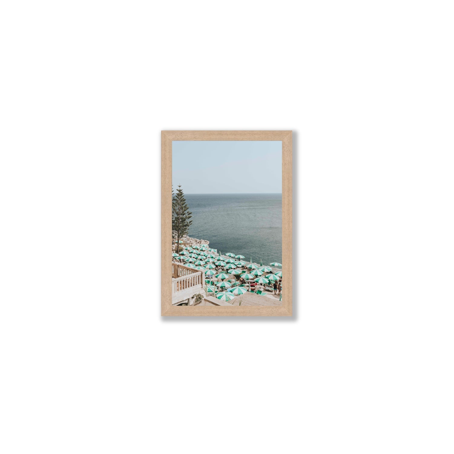 Sun-drenched Stripes Puglia beach coastal wall art Small full-bleed fine art print in natural oak frame