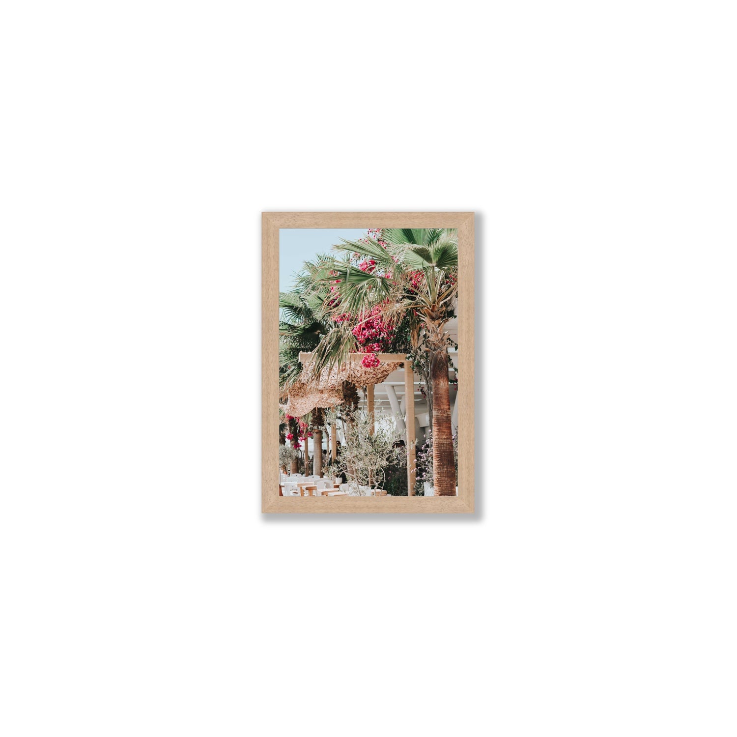 Palm Trees Mykonos Greek island wall art Small full-bleed fine art print in natural oak frame