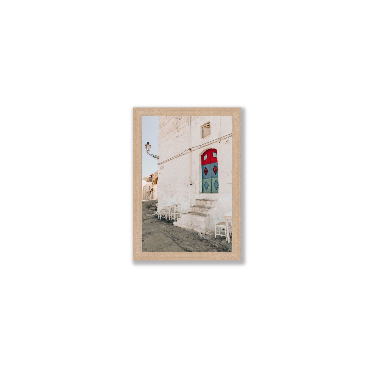 Doorway Delight Puglia Ostuni wall art Small full-bleed fine art print in natural oak frame