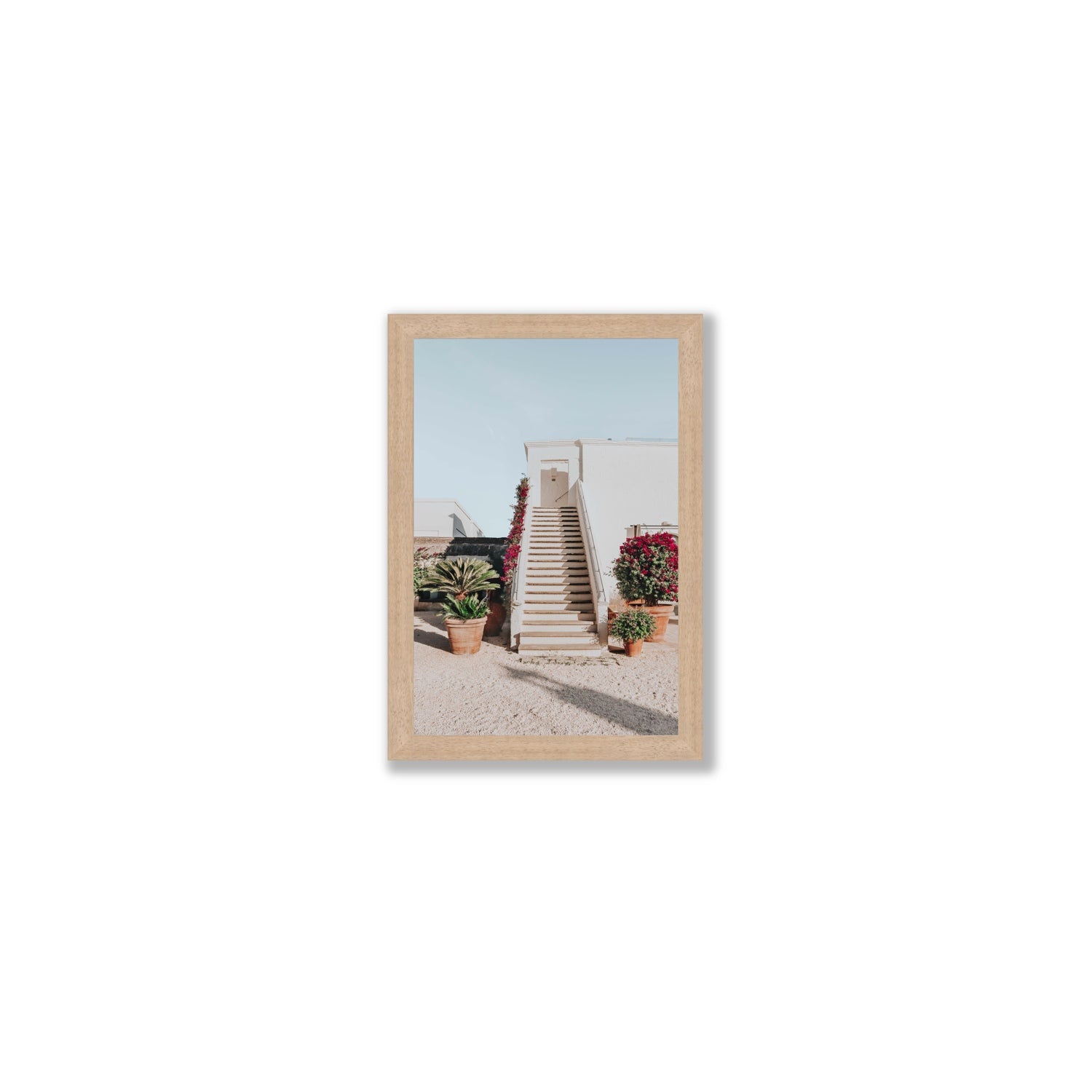 Tranquil Ascent Puglia Italian wall art Small full-bleed fine art print in natural oak frame