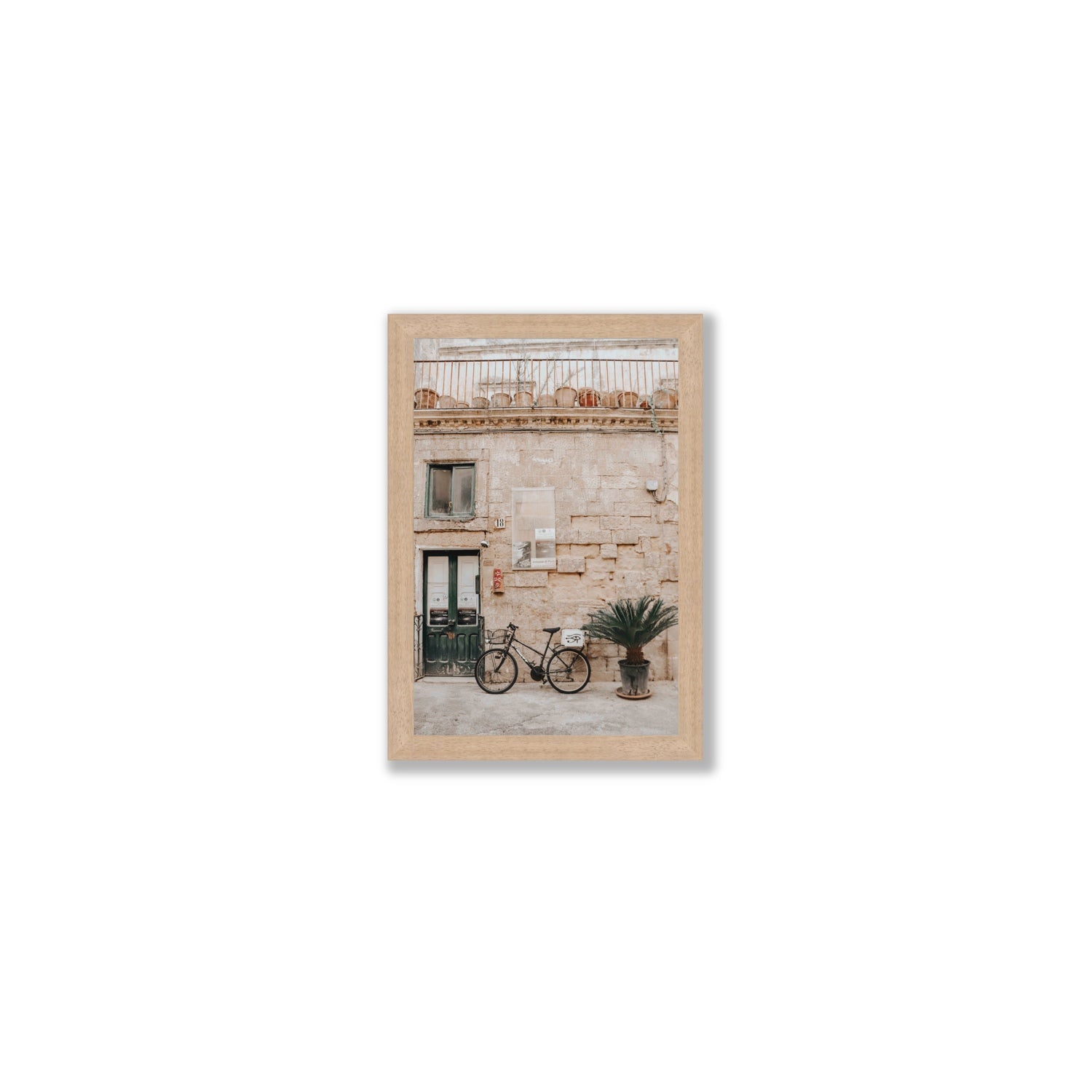 Golden Facades Puglia Lecce Italian wall art Small full-bleed fine art print in natural oak frame