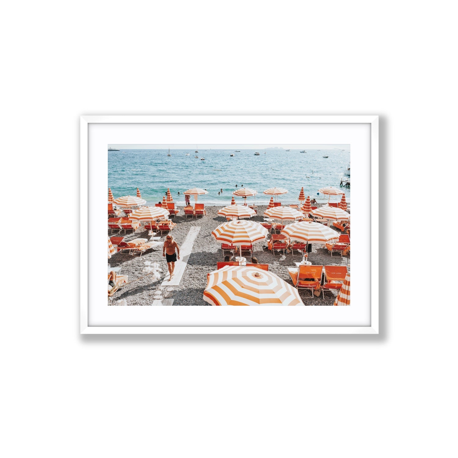 Shoreline Strut Positano wall art Large fine art print in white frame with matboard
