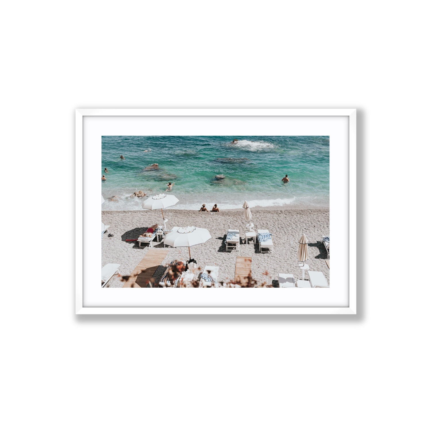 Amicizia Amalfi Italian beach wall art Large fine art print in white frame with matboard