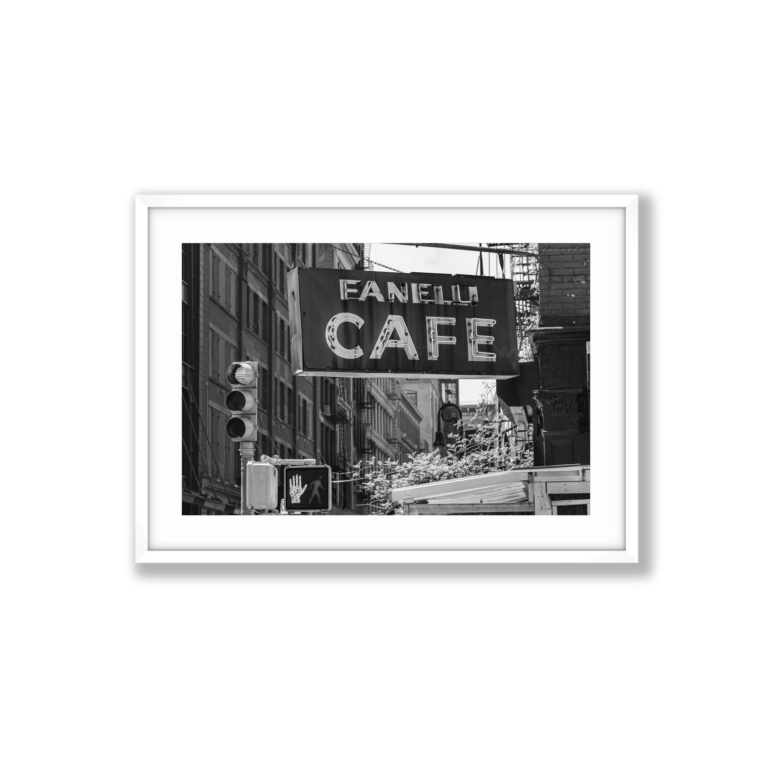 Soho Neon New York NYC Black & White wall art Large fine art print in white frame with matboard