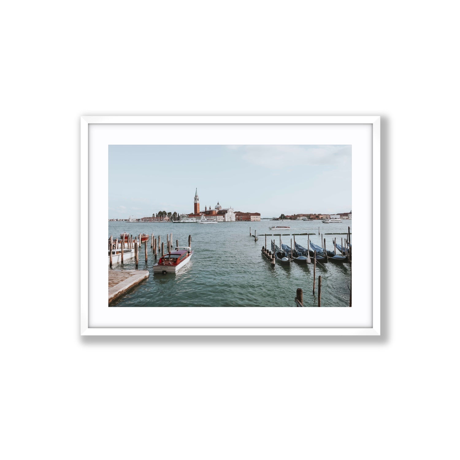 Venetian Waterscape Venice Italian art print Large fine art print in white frame with matboard