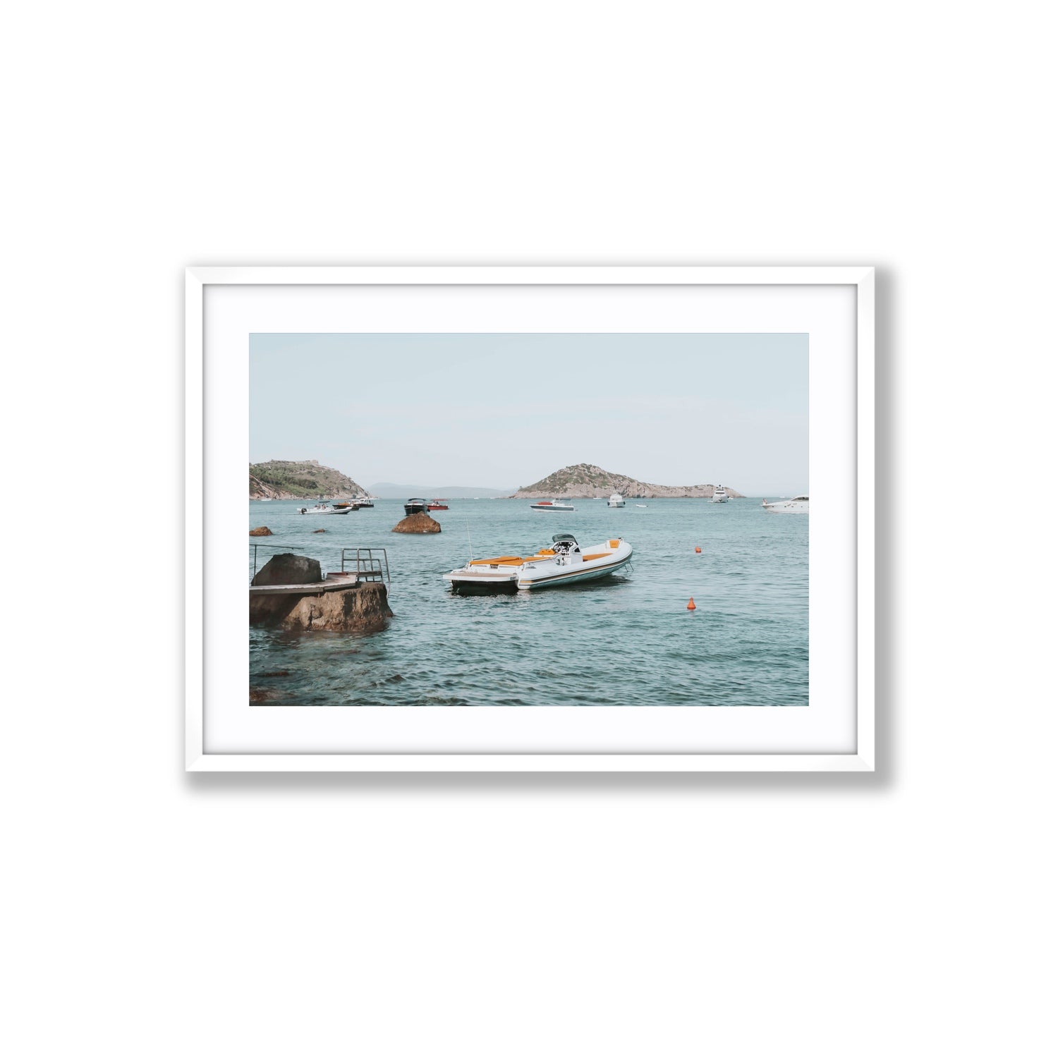 The Azure Sea Tuscany coastal Italian wall art Large fine art print in white frame with matboard