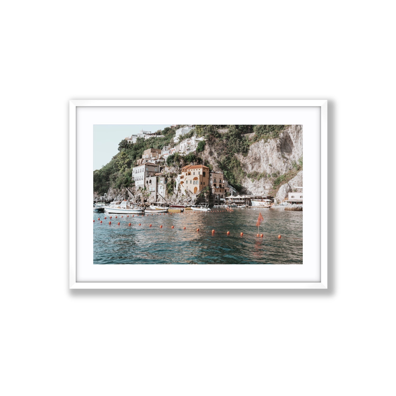 Amalfi Villas fine art print, Amalfi, Italy, coastal scenes artwork, Large, White Frame · Matboard, Fine Art Print