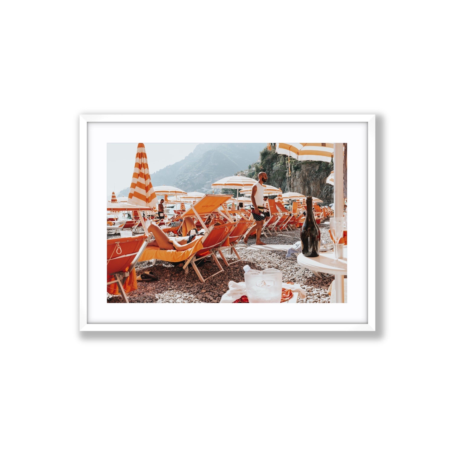 Zesty Shade Positano wall art Large fine art print in white frame with matboard