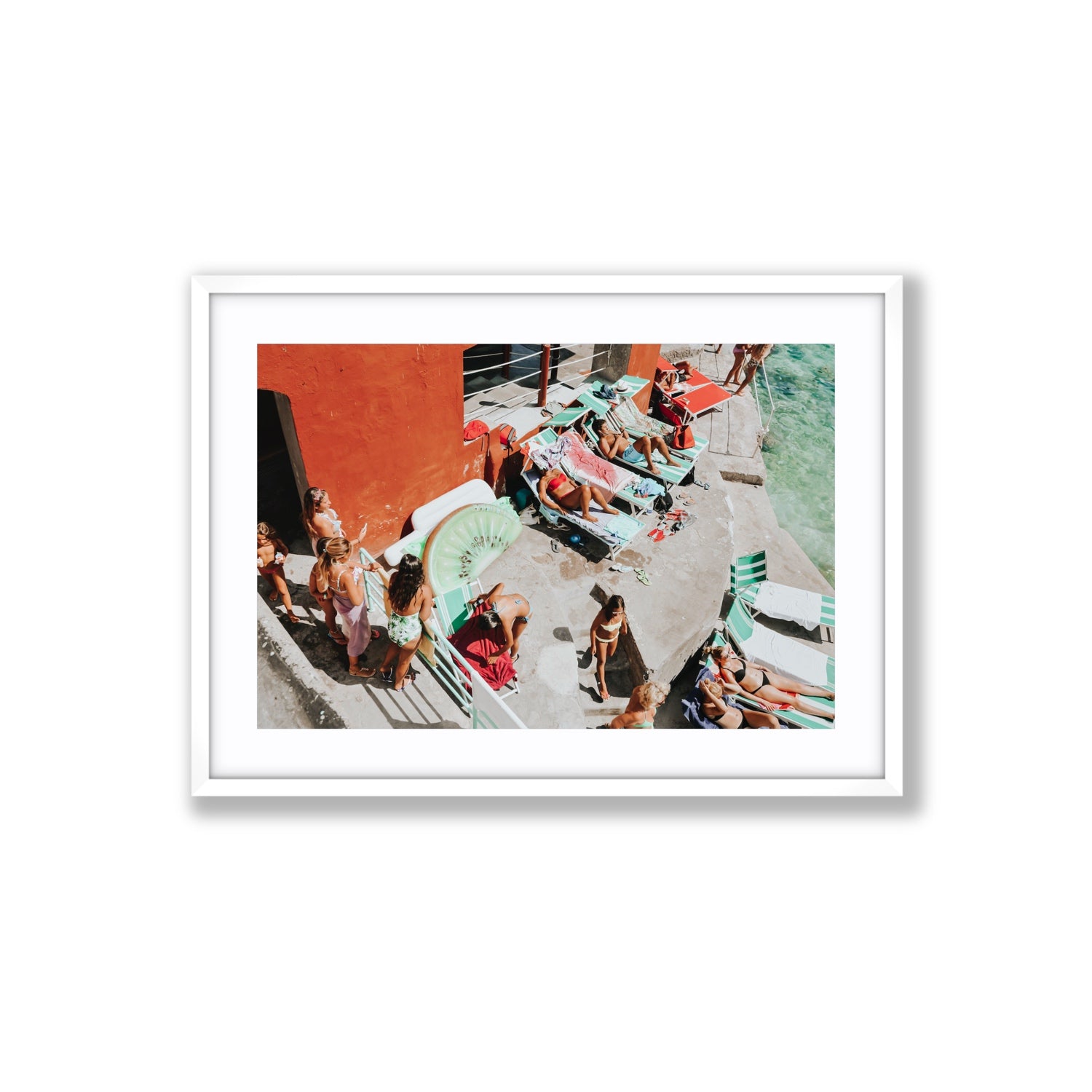 Italianita Capri beach Mediterranean wall art Large fine art print in white frame with matboard