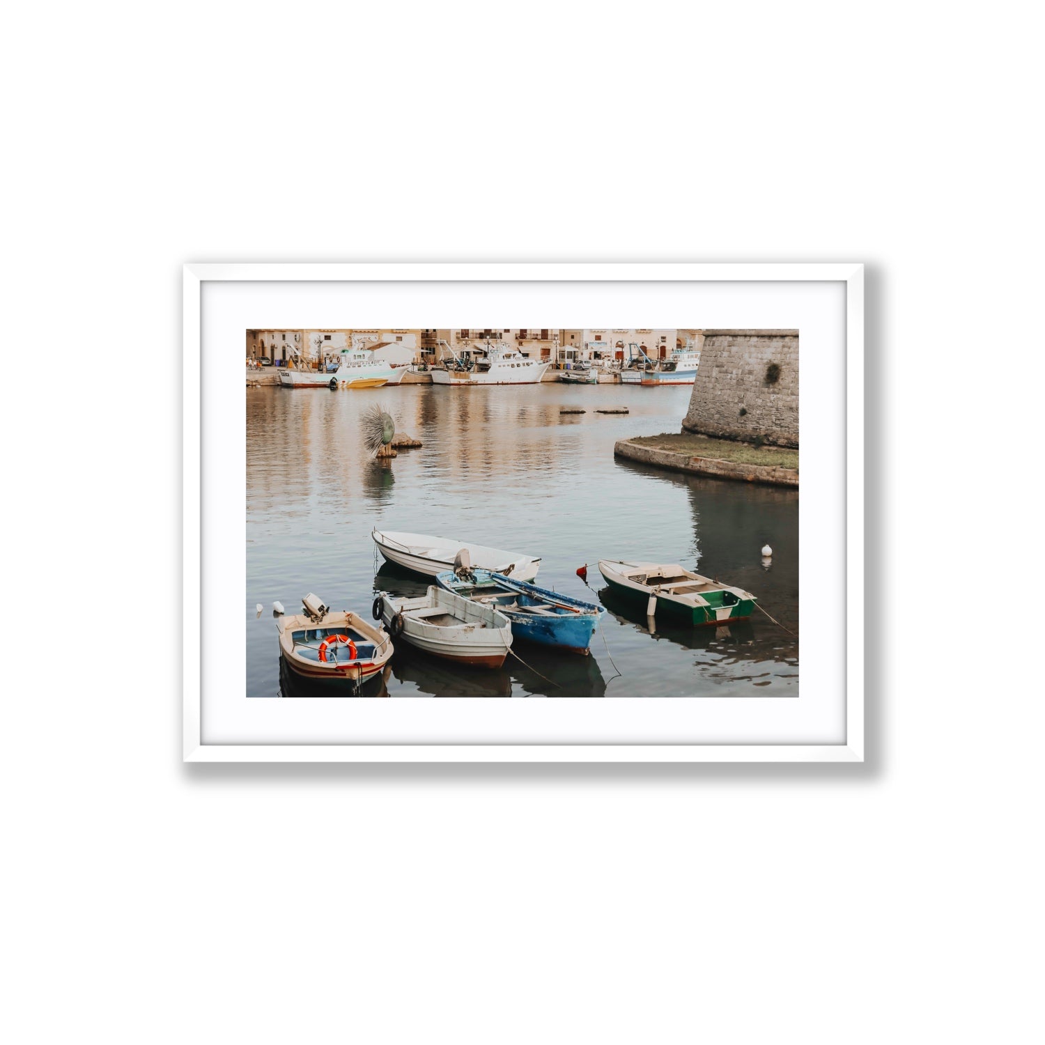 Cinque Barche Puglia Gallipoli Italian art print Large fine art print in white frame with matboard