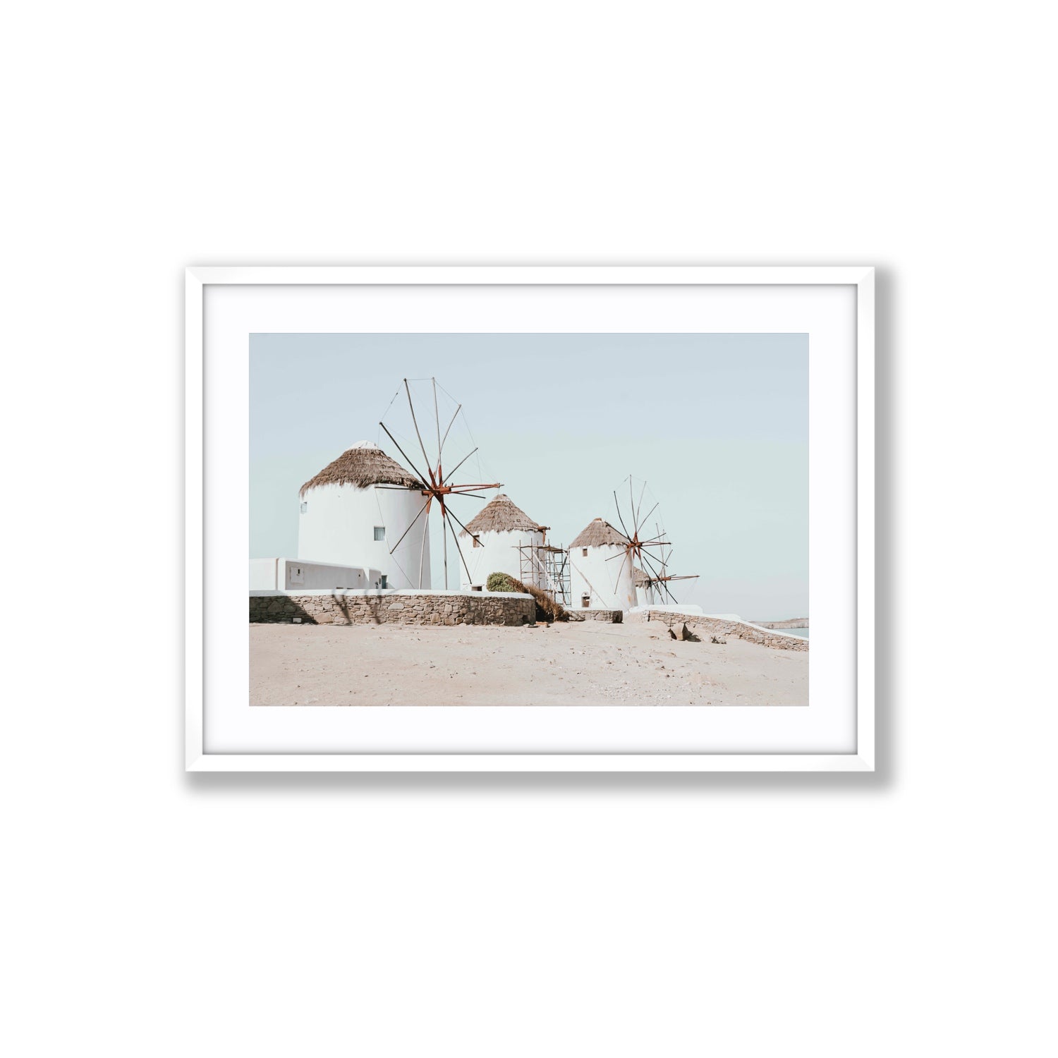 Rustic Icons Mykonos Greek island wall art Large fine art print in white frame with matboard