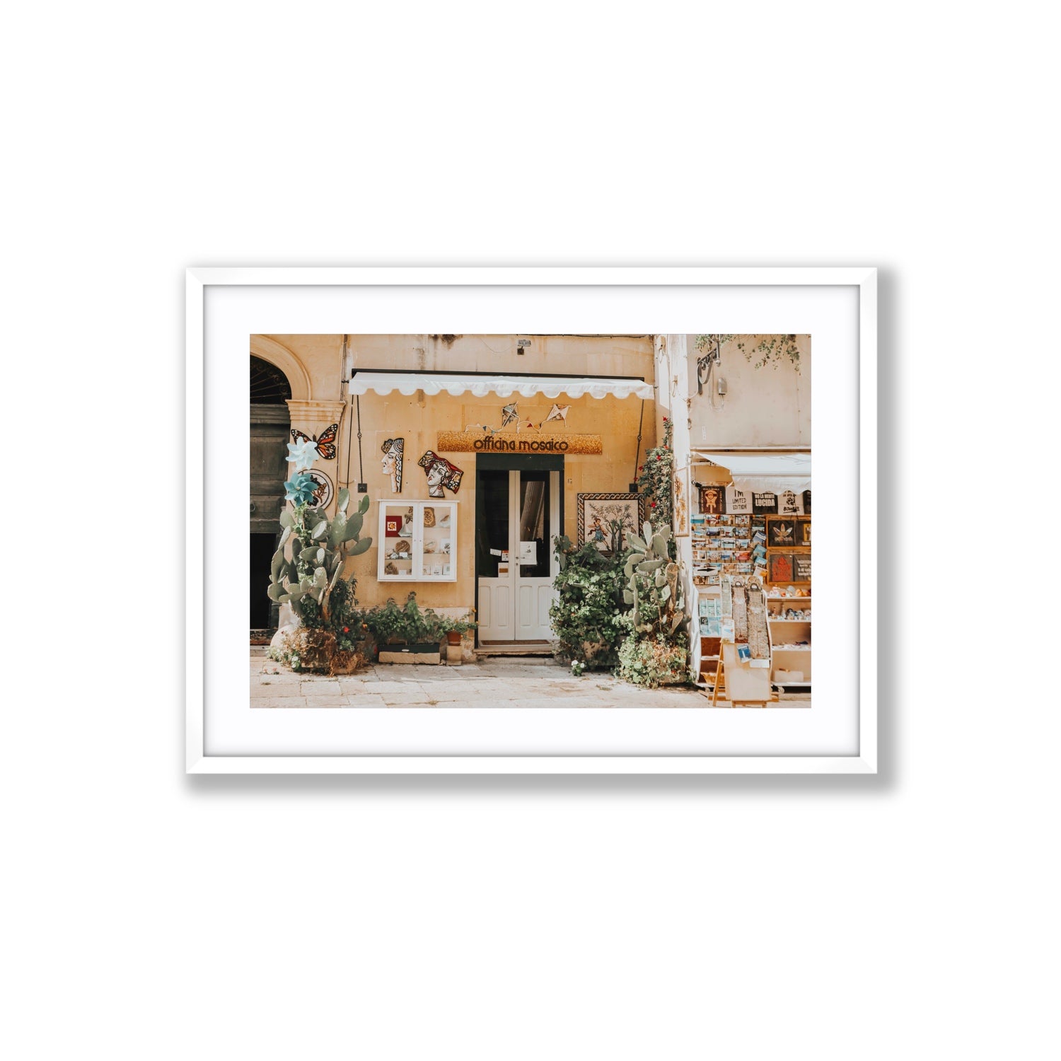 Mosaic Workshop Puglia Italian wall art Large fine art print in white frame with matboard